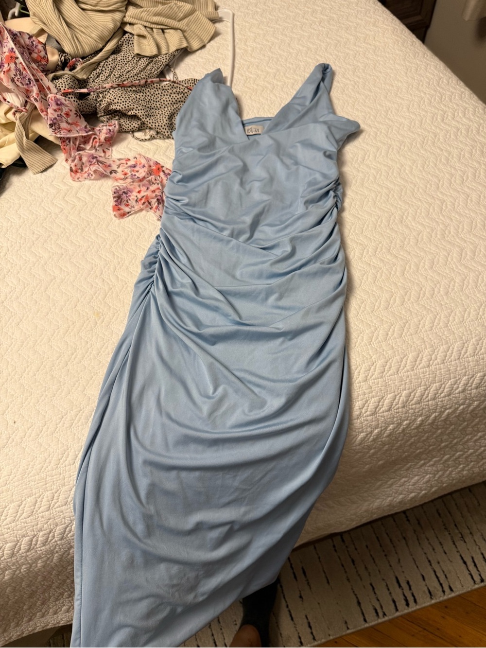 Oh Polly Powder Blue V-Neck Slip Dress - Picture 3 of 4